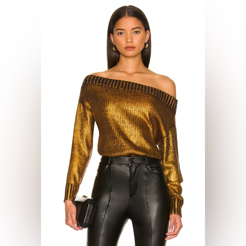Superdown Marla Sweater Copper Metallic Off the Shoulders Pullover Size Medium - Picture 1 of 7